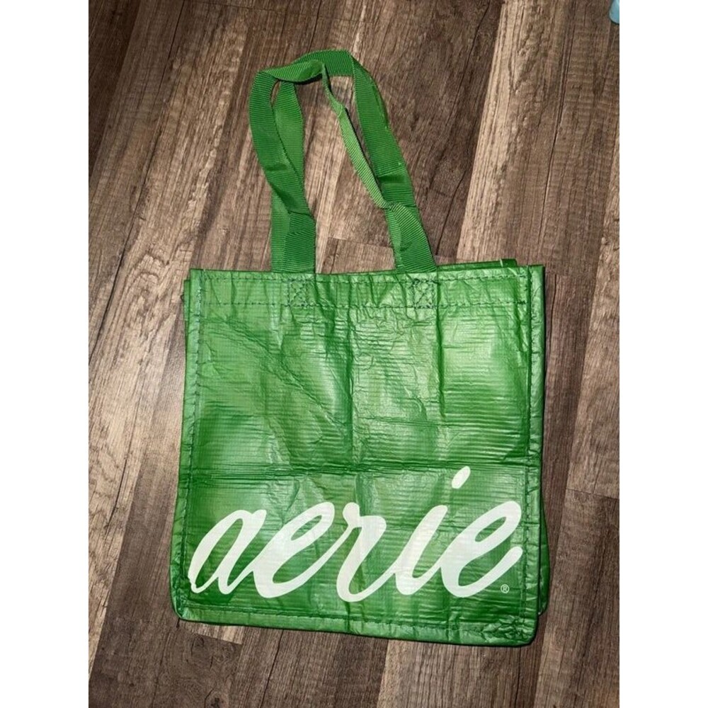 Aerie Reusable Shopping Tote Bag Green 10x10x5 Eco Gift Bag with Handles